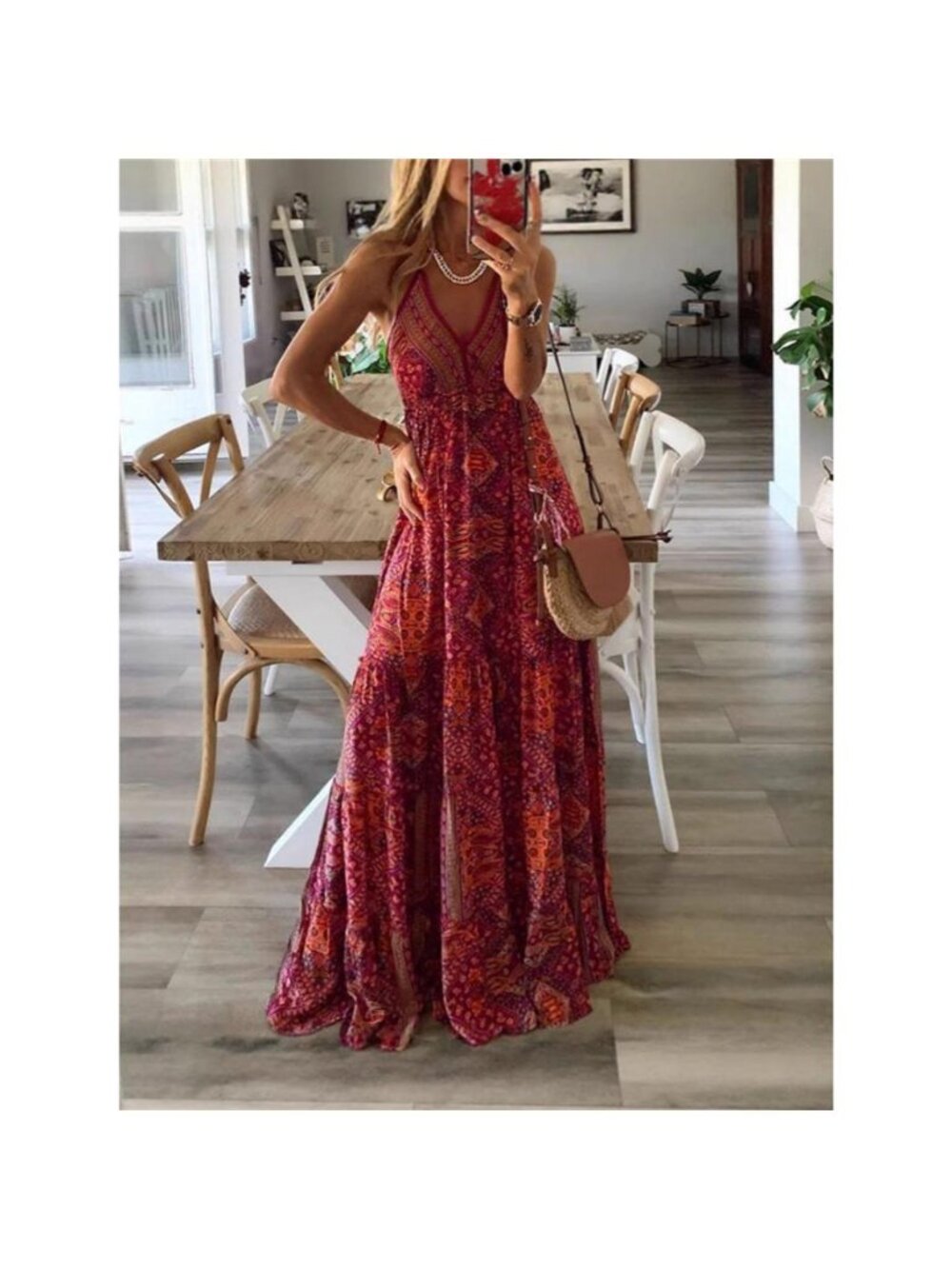 Printed V-Neck Maxi Dress